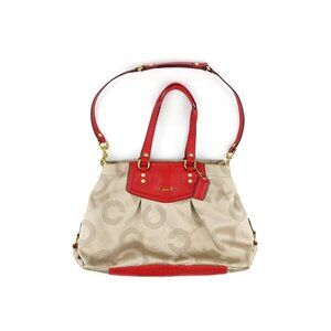 Coach Ashley Signature Khaki Red Op Art Dotted Satchel Crossbody F20049